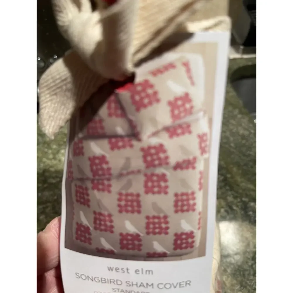2 NEW Standard Pillow Shams by WEST ELM - Songbird Rare Bird Pattern Beige/Red